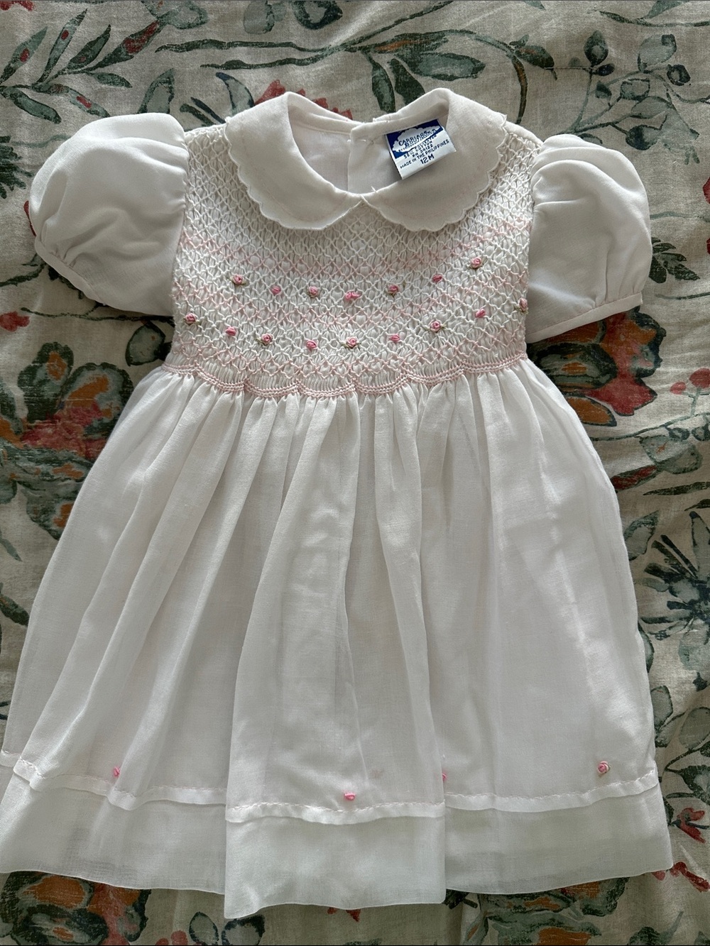 Carriage Boutique White Dress with Pink Smocking